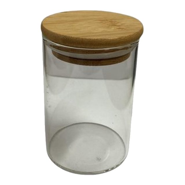 Pote de vidro com tampa de bambu
