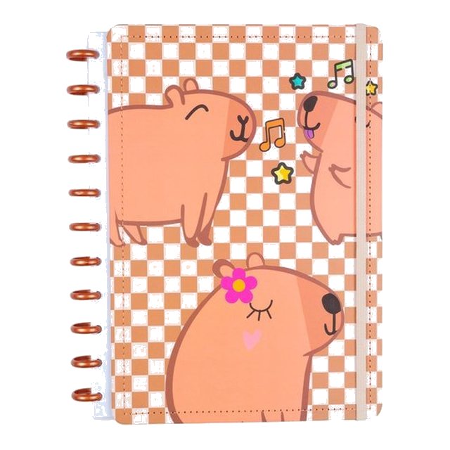Caderno de disco com capa de capivaras
